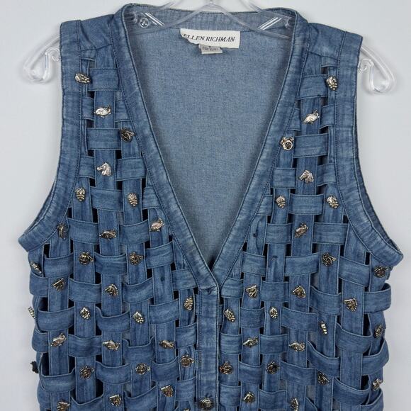 Ellen Richman Jackets & Blazers - Vintage Ellen Richman Women's Denim Vest Western Silver Charms Size S